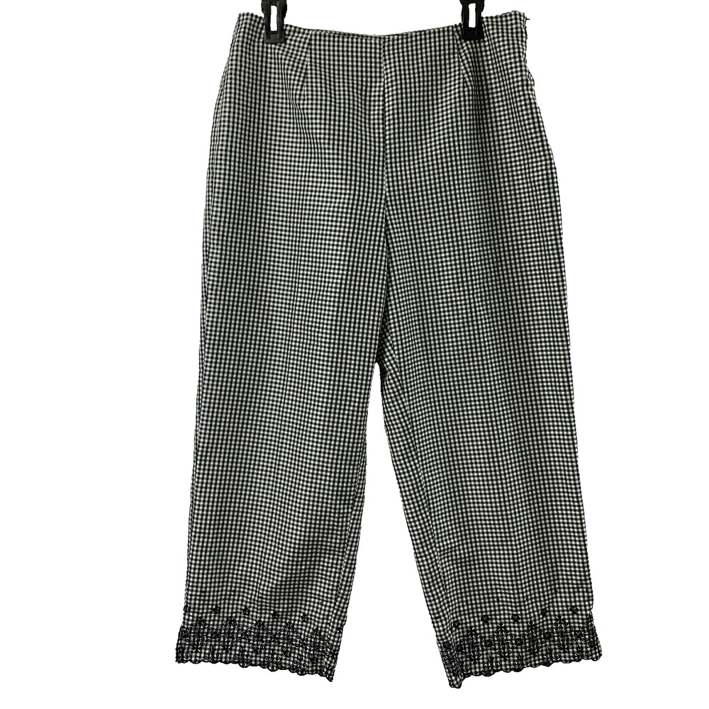 Giorgio Fiorlini Capri Pants Womens 12‎ Black White Check Embroidered Edge